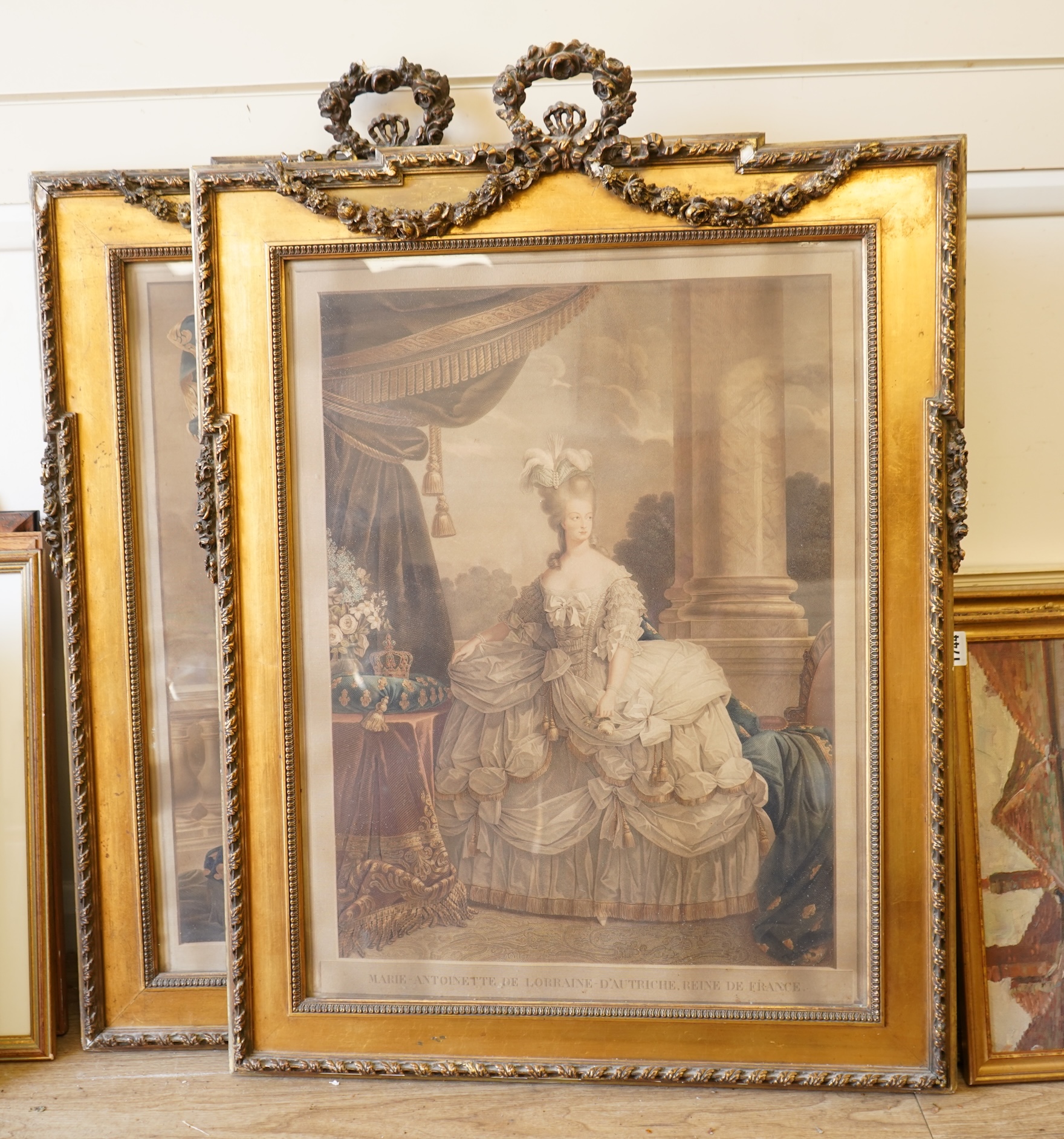 After Antoine Callet (1741-1823), Louis XVI and Marie Antoinette, pair of mezzotints, housed in giltwood frames, HRH Duke of Kent provenance, 68 x 51cm